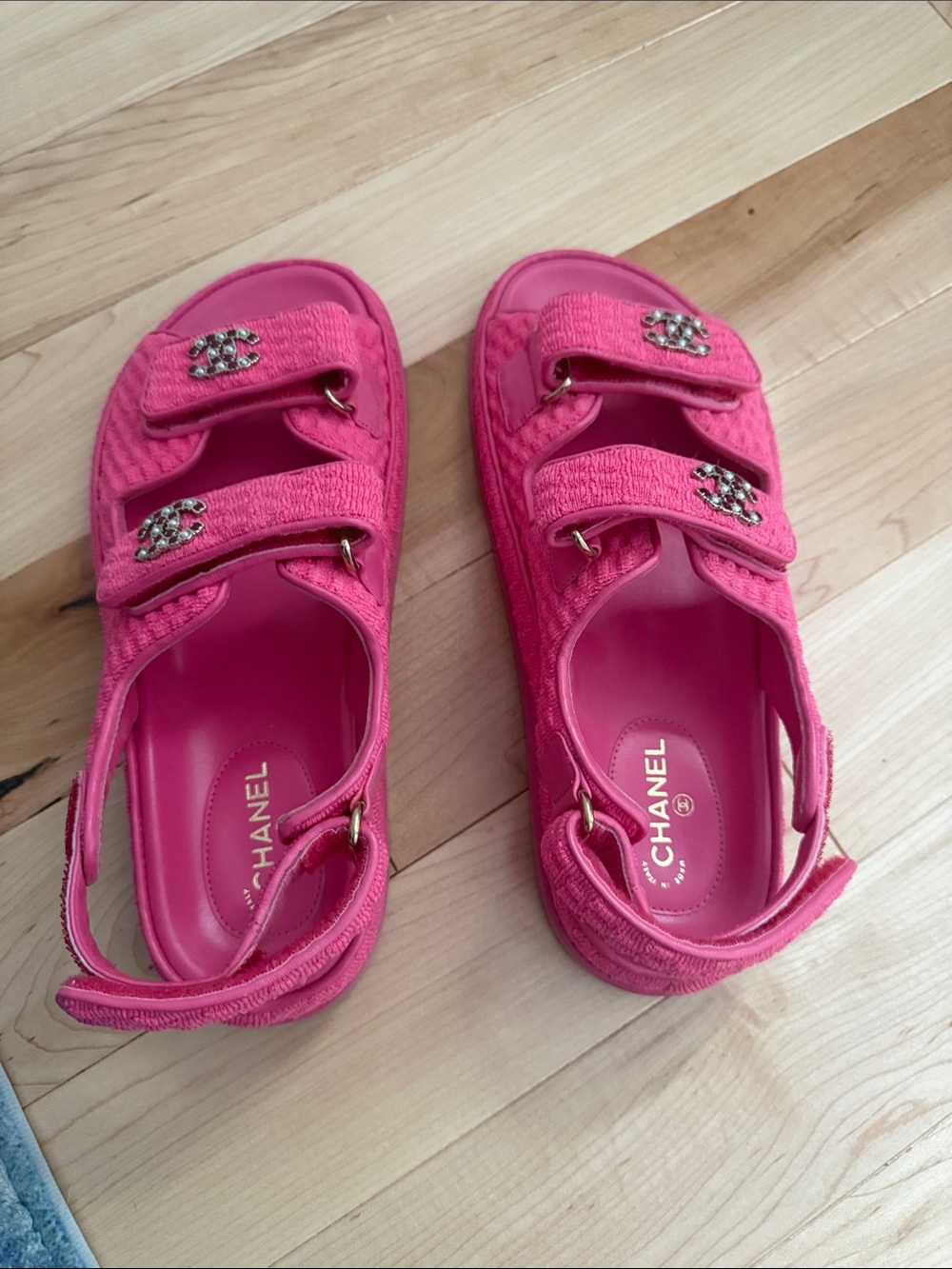 CHANEL Pink Tweed Double-Strap Slingback Sandals